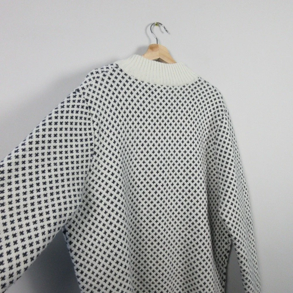 Long Wharf Supply Co Mens XL 1/4 Zip Sweater Fair Isle White Navy Nautical - Picture 14 of 15